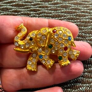 Vintage Elephant Brooch with Rhinestones